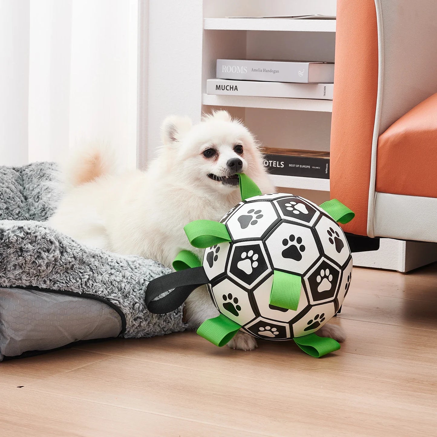 Dog Toys Soccer Ball with Straps Interactive Dog Toy for Tug of War Puppy Birthday Gifts Toy Durable Balls for Medium Large Dogs