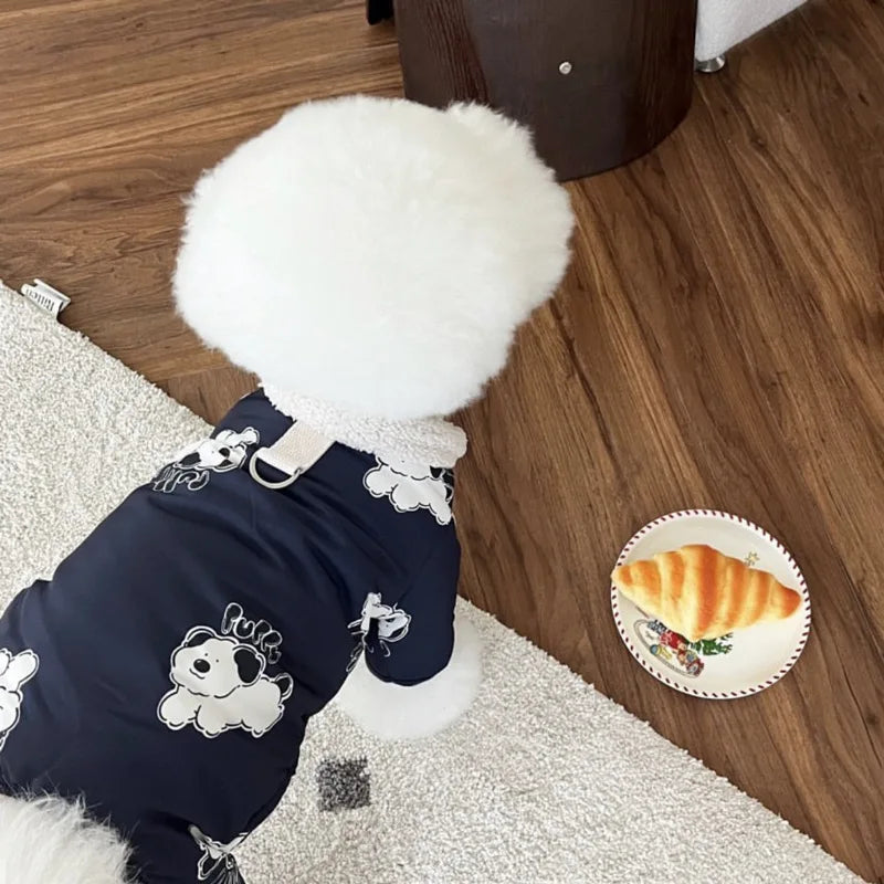 the SNUGGLEBEAR OUTDOOR COAT - Waterproof Cotton Jacket with Bear Print, Warm Winter Coat, Four-Legged Dog Clothes, Chihuahua, Poodle, Bichon Puppy Accessories