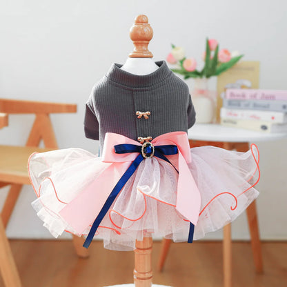 Fancy Bowtie Pet Dress For Dogs Spring Summer Puppy One Piece Apparel Girl Female Luxury  Formal Cat Wear Yorkshire Terrier Item