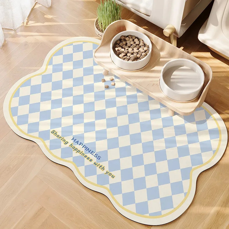 Pet Feeding Mat Waterproof Pvc Leather Carpet Cat Dog Anti-urine Floor Mats Pink Plaid Sweet Home Decoration Rug for Kitchen