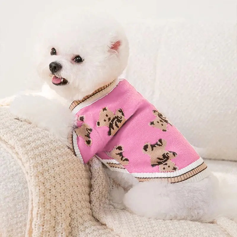 Pet Dog Sweater for Small Medium Dogs Puppy Cat Bear Pattern Cardigan Coat Chihuahua Yorkshire Clothes Outfit Dog Costume