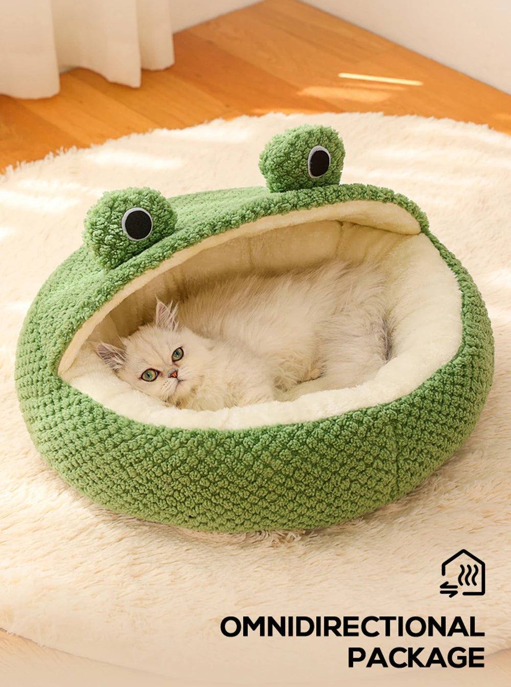 Pet Bed for Small Dogs Cats, Winter Warm Plush Round Puppy Bed Green Cartoon Frog Design Dog Nest Cat Basket