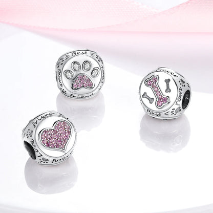 Dog Pet Charms 925 Silver Doggy Paw French Bulldog Bones Beads fit Original Bracelet DIY Fine Jewelry