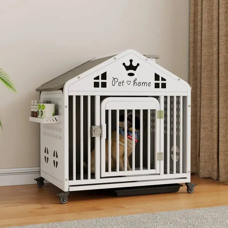 the DOG VILLA - Multi-Functional Solid Wood Steel Frame Pet Dog Villa, Small/Medium-Sized Dog Cage, Indoor Outdoor Dog Cage, Dog Bed with Toilet