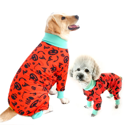2024 New Halloween Prints Dog Four-legged Suit for Large Medium Bodysuit Dogs Pajamas PJS Full Body for Shedding Prevent Licking