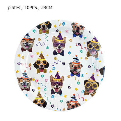 Dog Party Decoration Pet Party Tableware Plate Cup Napkin Tablecloth Birthday Party Banner