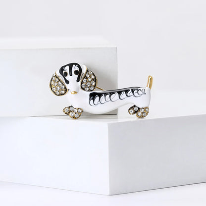 Enamel Puppy Brooches for Women Unisex Rhinestone Animal Pin Dog Lapel Pins Office Party Friend Luxury Gifts Jewelry Accessories