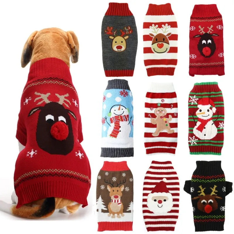 the PAW-LIDAY SWEATER - Christmas Warm Clothes for Dogs, Small/Medium/Large Dog Winter Sweater, Pet Clothing Knitted Coat, Cartoon Striped Big Dog Clothes