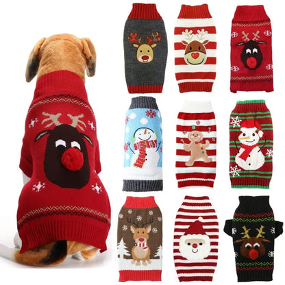 the PAW-LIDAY SWEATER - Christmas Warm Clothes for Dogs, Small/Medium/Large Dog Winter Sweater, Pet Clothing Knitted Coat, Cartoon Striped Big Dog Clothes