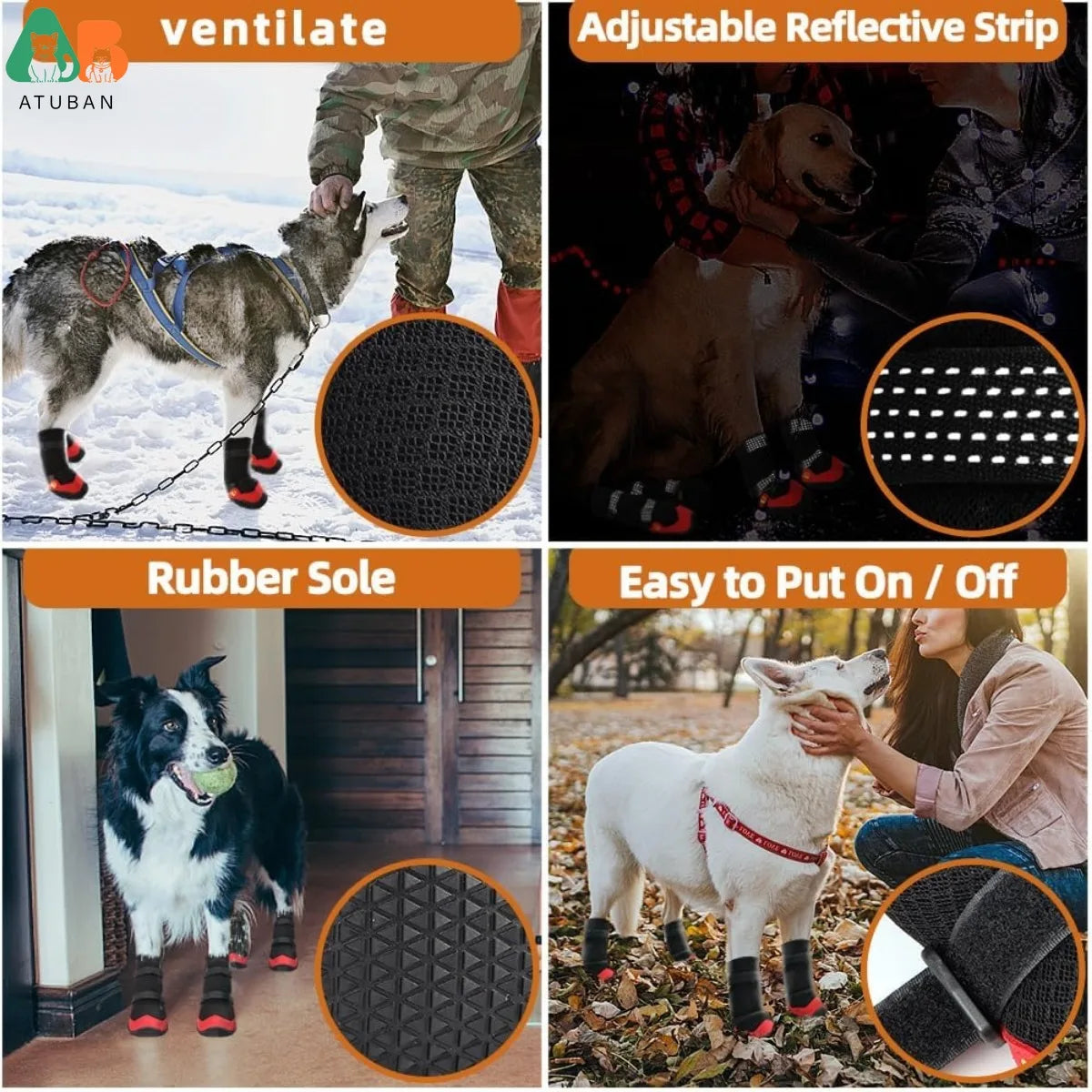 the PROTECTIVE PET PAWS - 4PCS Dog Shoes for Hot Pavement, Anti-Slip Dog Boots, Waterproof Dog Shoes for All Dogs, Reflective Straps Pet Dog Boots for Hiking