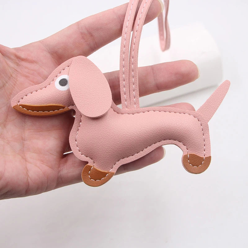 Multiple Colors Classic Leather Puppy Dog Keychain Pendant Lovely Dachshund Bag Charm Phone Pendant Trinket Key Ring Accessories