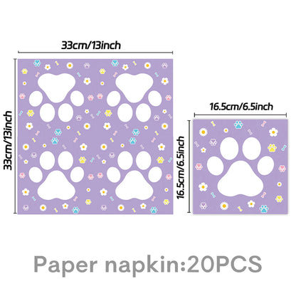 20pcs Cartoon Dog Disposable Napkins Dog Decoration Paw Prints Dog Themed Kids Birthday Party Baby Bath Decoration Supplies