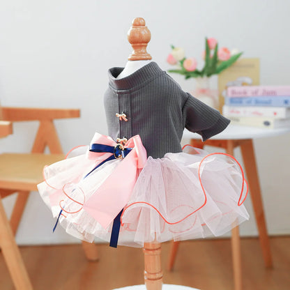 Fancy Bowtie Pet Dress For Dogs Spring Summer Puppy One Piece Apparel Girl Female Luxury  Formal Cat Wear Yorkshire Terrier Item