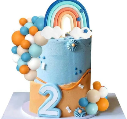 14pcs Blue Rainbow Cake Toppers With Orange White Balls For Dog Birthday Cake Decorations Baby Shower Party Supplies
