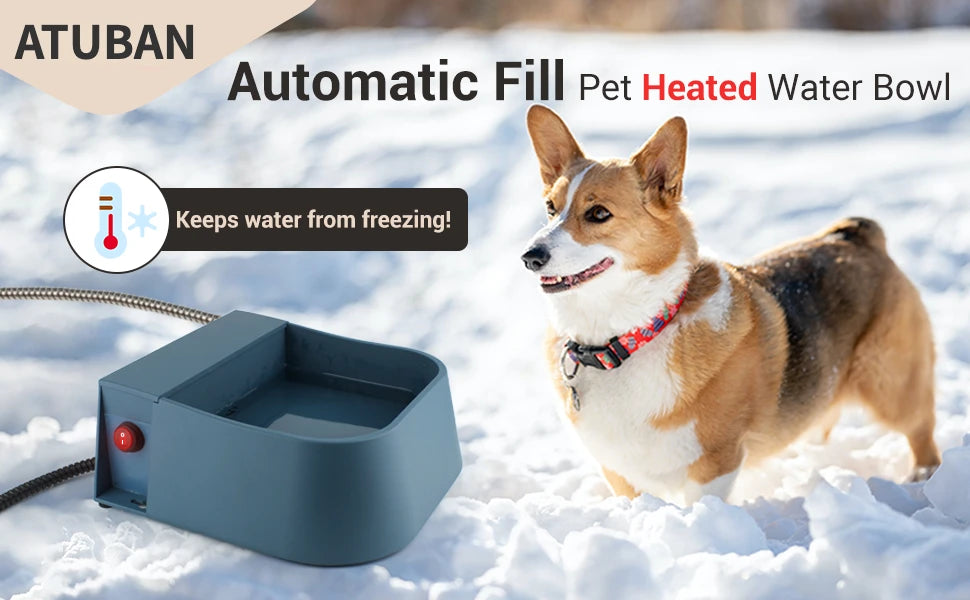 Heated Automatic Water Bowl for Dogs,Heated Dog Automatic Filling Outdoor Bowl,Heated Auto Waterer for Dog,Cats,Chickens,Animals
