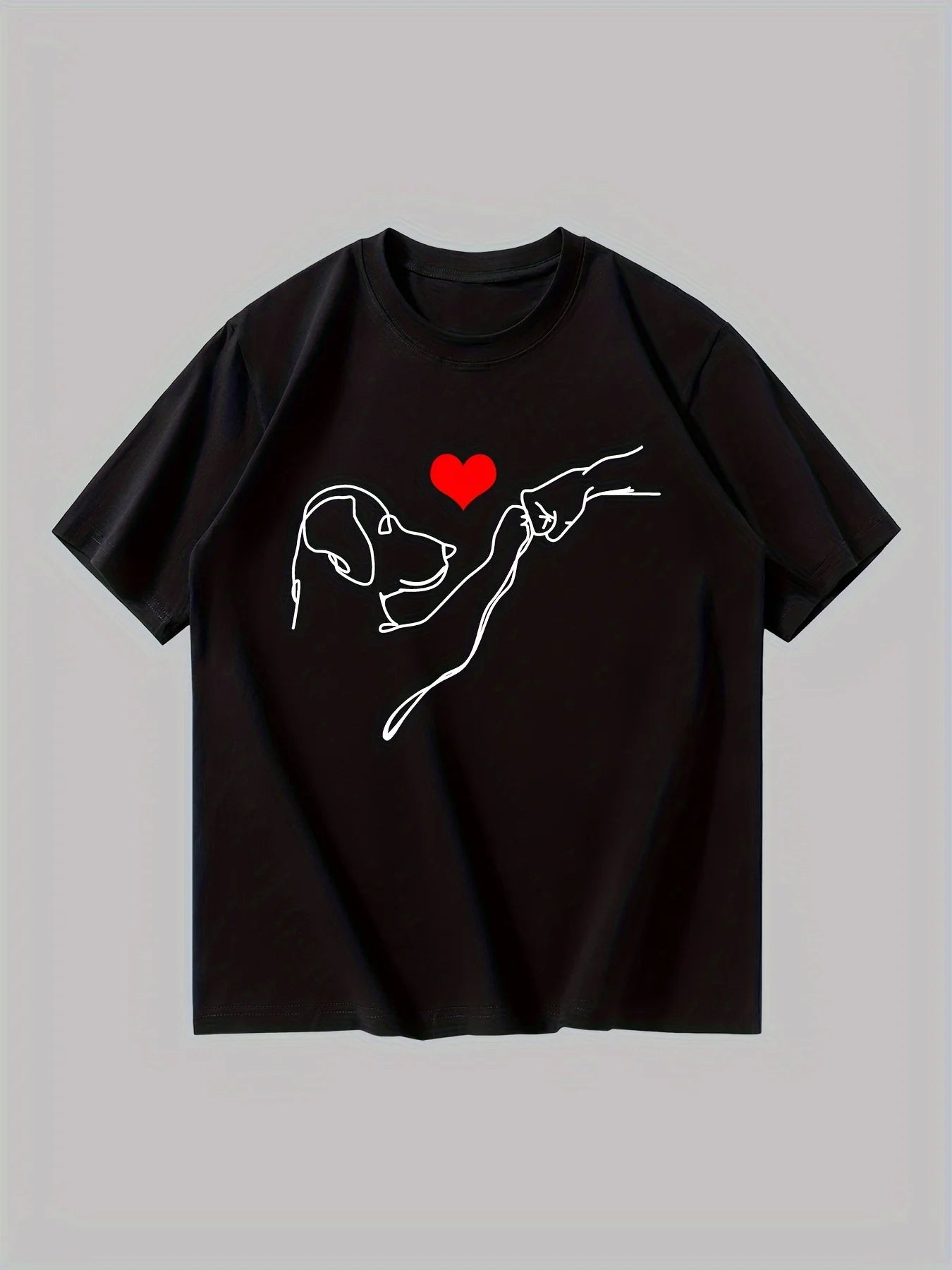 the LOVE PUNCH - Men's Summer 100% Cotton Fashionable Casual Loose Dog and Heart Pattern Printed Sports Round Neck Short Sleeve T-Shirt Top