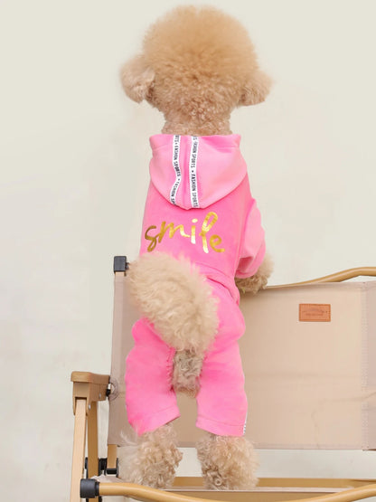 Soft Velvet Dog Jumpsuit Puppy Pajamas Onesie with Hoodie Pet Apparel Spring Autumn Cozy Dog Clothes for Small Medium Dogs