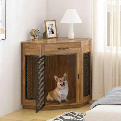the CRATE CORNER - Best Seller Furniture Dog Crate Corner, Dog Kennel Corner Wooden End Table, Pet Crates Corner Side Table for Dogs