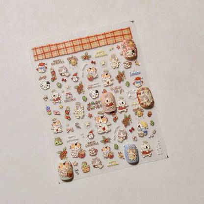 Graffiti Cat Claw Rabbit Bunny Bear Dog Flower Lovely Animal Fruit Dim Sum Candy Sunflower Adhesive 5D Nail Art Stickers Decal