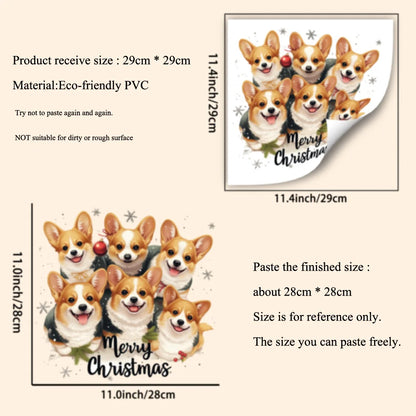 Cute Playful Little Dogs Wall Sticker Merry Christmas Bathroom Toilet Decoration Mural Cabinet Home Decor Self-adhesive Decals