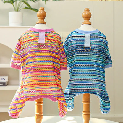 Summer Pet Clothes for Small Dogs Colorful Stripes Dog Jumpsuits Fashion Puppy Rompers Soft Cat Pajamas Pet Overalls Dog Outfits
