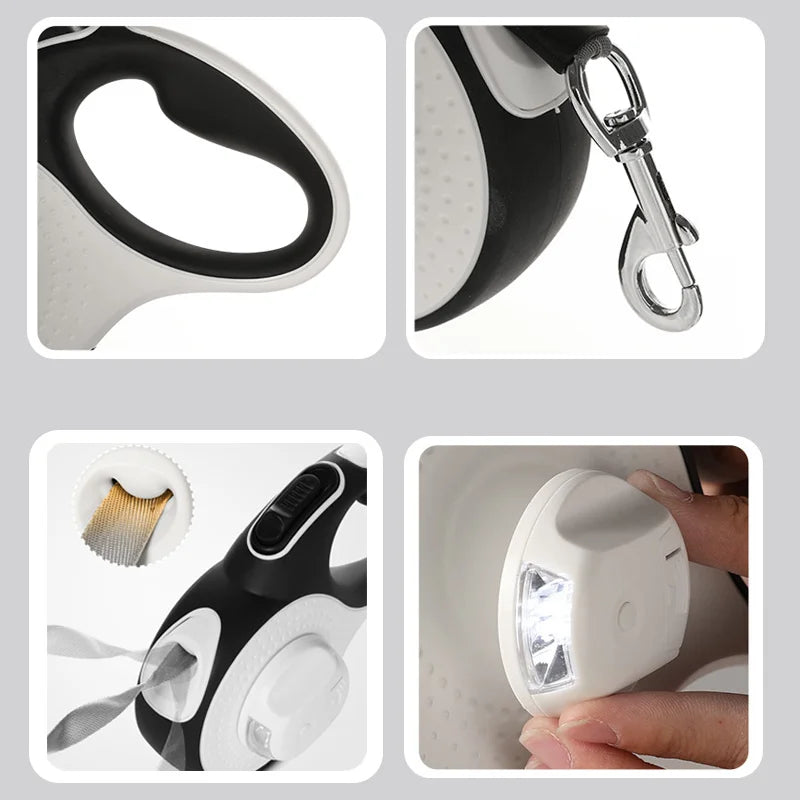 the TRAILMATE 3-IN-1 LEASH - 5M/8M Dog Leash with Poop Bag Dispenser, Automatic Roulette Tow Rope with Detachable LED Flashlight, Pet Puppy Collar Walking Lead