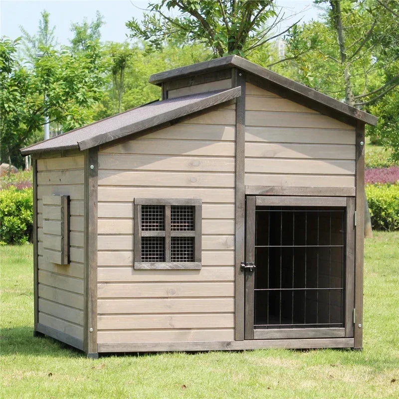 the DOUBLE DUPLEX DOGHOUSE - Custom 118cm*102cm*117cm Outdoor Dog Niche, Large Rainproof Wooden Dog Kennel, Pet Cages Houses