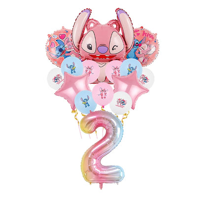 Lilo And Stitch Birthday Decoration Disney Pink Stitch Party Theme Tableware Set Angel Balloons Happy Supplies Kids Girl Favors
