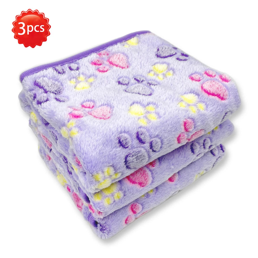 3PCS Soft Flannel Fleece Cat Dog Blanket Bed Mats Paw Foot Print Warm Pet Blanket Sleeping Beds Cover Mat For Pets Supplies