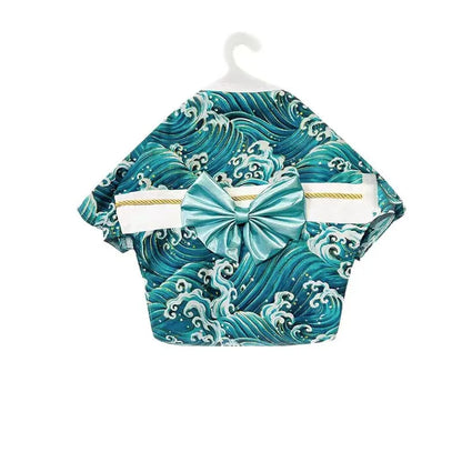 Adorable Brocade Pet Kimono Dress Japanese Style Pet Dress Floral Bowknot Pet Costume for Dogs Cats