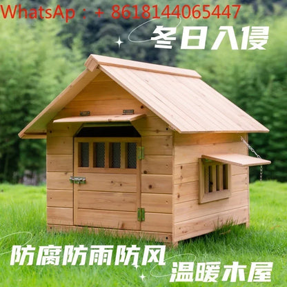 Solid wood dog house Outdoor pet Winter kennel All seasons Universal warm Wooden large dog Outdoor rainproof dog cage