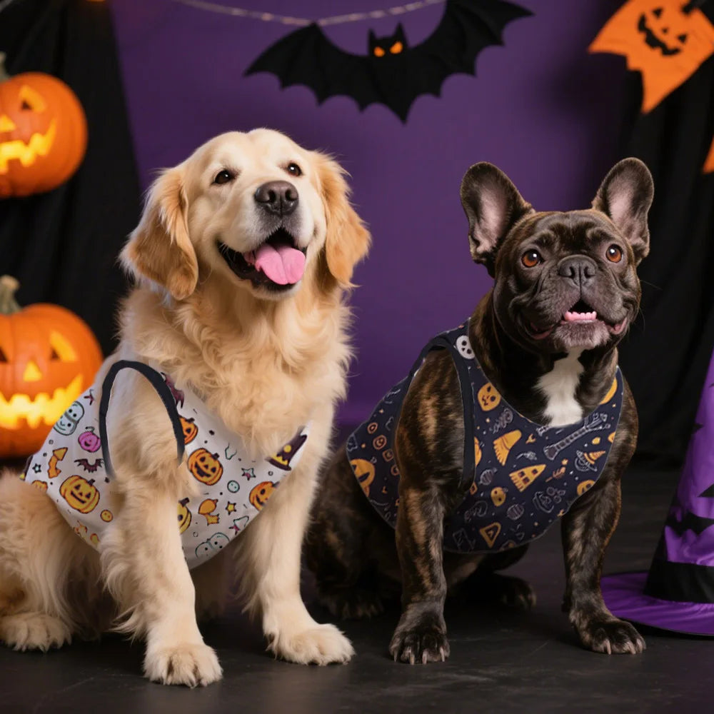 the PAWBOO HALLOWEEN VEST - 1 PC Halloween Pet Vest, Halloween Night Theme Sleeveless Printed T-Shirt, Cat & Dog Parties Style, Multiple Sizes Available