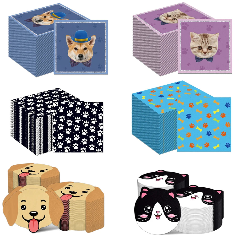 20pcs Cartoon Dog Disposable Napkins Dog Decoration Paw Prints Dog Themed Kids Birthday Party Baby Bath Decoration Supplies