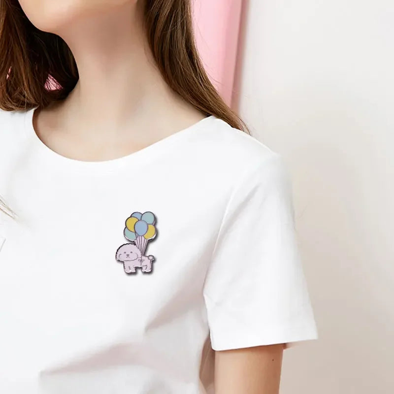 Vivi Dog with Balloons Enamel Pin Mini Puppy Bichon Frise Cute Dog Pet Brooch Badge