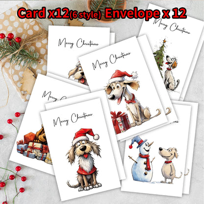 12pcs Christmas Greeting Cards With Envelope-Cute Dog,Snowman,Xmas Thank You Card,Handwritten Christmas Message For Mailing Gift