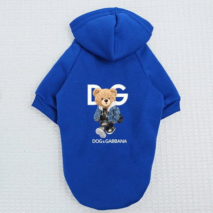 Cartoon Trendy Pet Clothes Personalized Bear Print Small Dog Sweatshirt Autumn Winter Dog Warm Hoodie