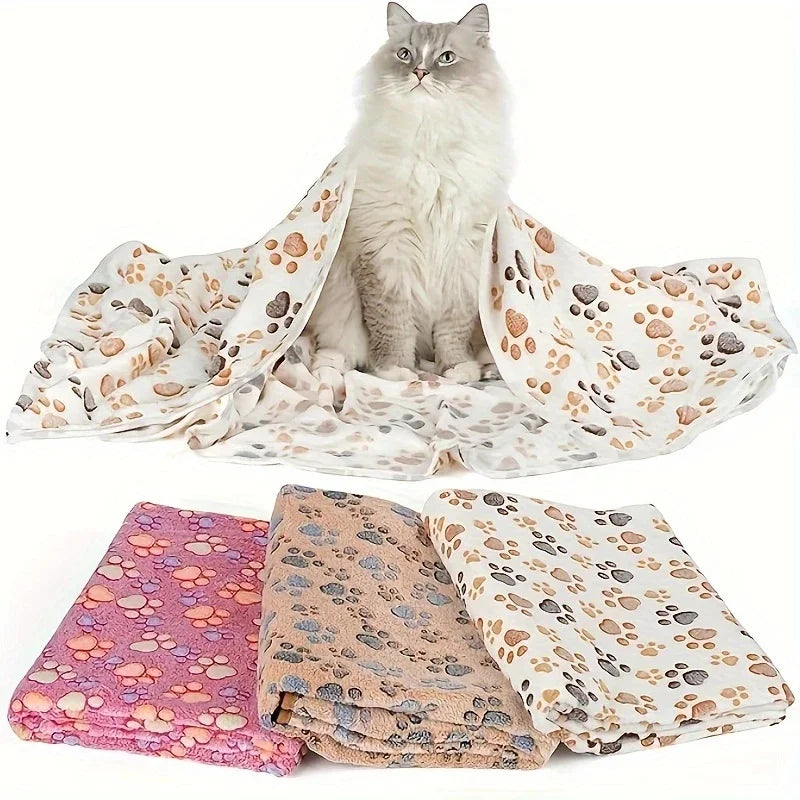 Soft Flannel Fleece Cat Dog Blanket Bed Mats Paw Foot Print Warm Pet Blanket Sleeping Beds Cover Mat For Dogs Cats Pets supplies