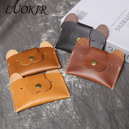 LUOKIR Creative Leather Cartoon Puppy Small Amount of Cash Bag Top Layer Cowhide ID Card Holder Cute Small Card Bag