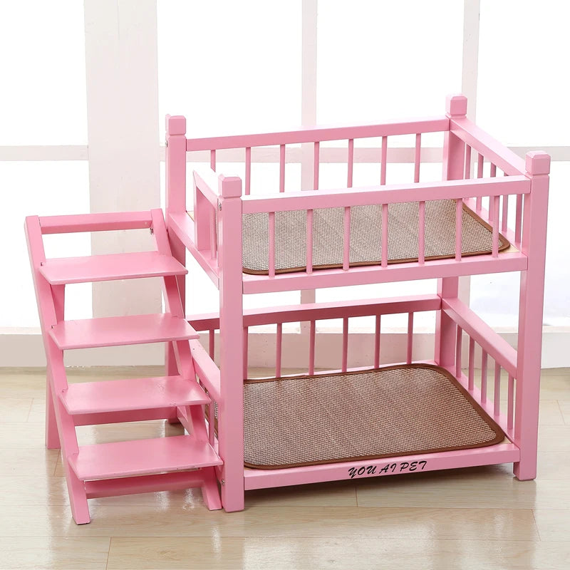 the DOGGY BUNKBED - Dog Bed, Solid Wood Princess Bed, Dog/Cat Under Pet Bunk Bed, High and Low Off the Ground Moisture-Proof Cat Kennel/Dog Kennel