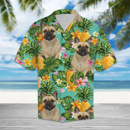 the BULLDOG HAWAII - Funny Bulldog Pattern Hawaiian Shirts, Summer Casual Beach Vacation 3D Cute Dog Printed Shirt, Loose Breathable Dog Lover Blouses