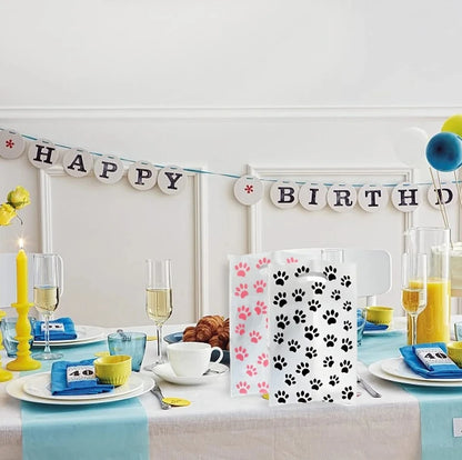 30/20/10pcs Pink Paw Gift Bag Birthday Decoration Black Footprints Dog Cat Handle Goody Bags Biscuit Wrapper Kids Party Supplies