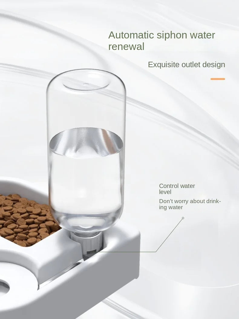 Cat Bowl and Dog Bowl Double Bowl Protects Cervical Vertebra Automatic Drinking Fountain and Food Bowl, Automatic Drinking Fountain for Dogs and Cats, Pet Drinking Supplies