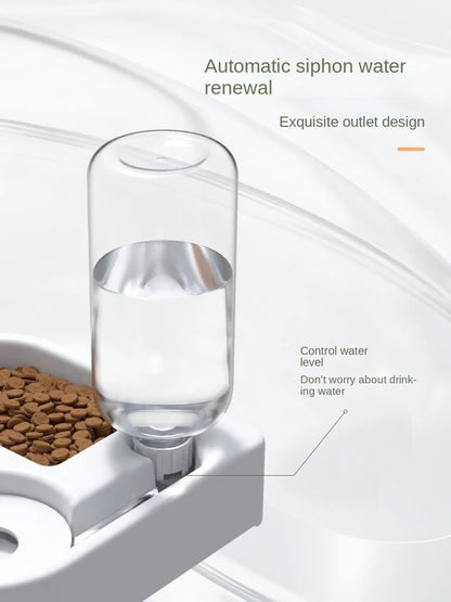 Cat Bowl and Dog Bowl Double Bowl Protects Cervical Vertebra Automatic Drinking Fountain and Food Bowl, Automatic Drinking Fountain for Dogs and Cats, Pet Drinking Supplies