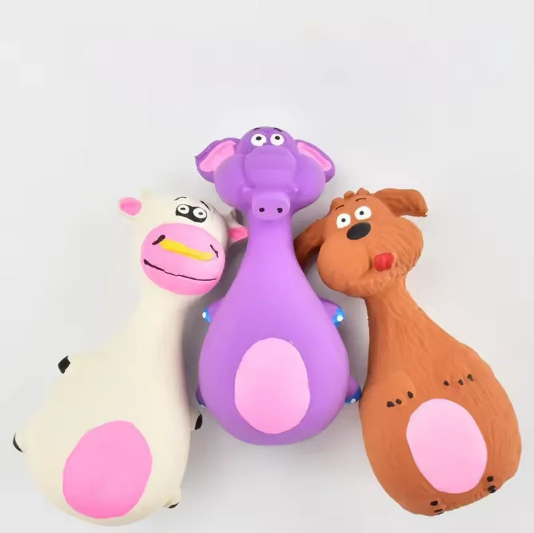 1 Piece Fat Bellied Cartoon Fun Bite Resistant Latex Sound Dog Toy Purple Elephant White Cow Brown Optional
