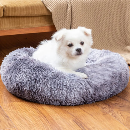 Calming Dog Bed for Small Dogs - Donut Washable Small Pet Bed, Anti-Slip Round Fluffy Plush Faux Fur Large Cat Bed