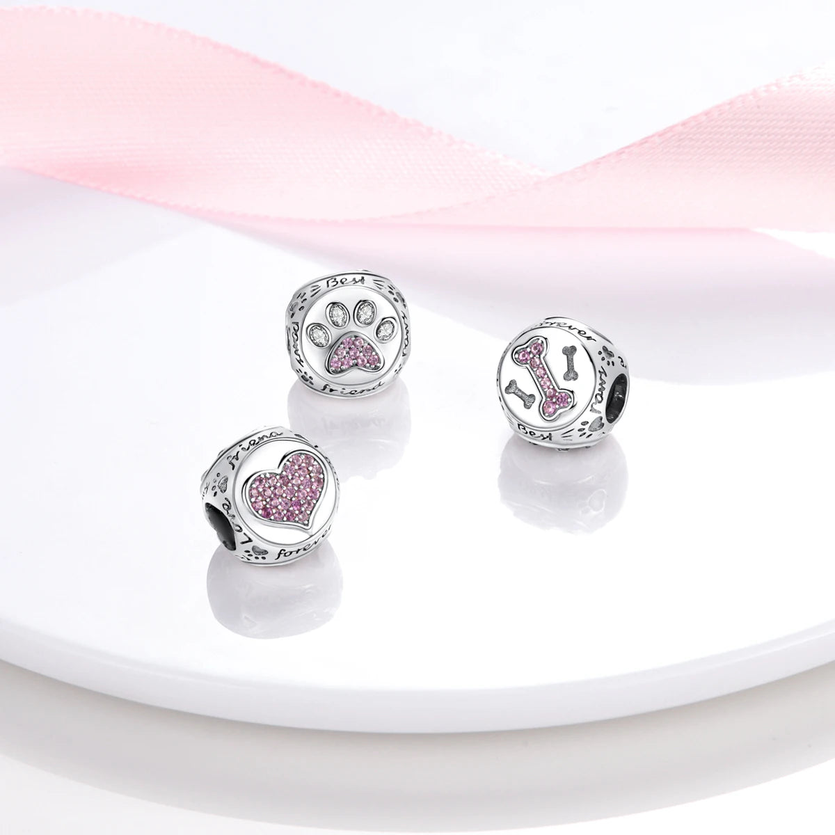 Dog Pet Charms 925 Silver Doggy Paw French Bulldog Bones Beads fit Original Bracelet DIY Fine Jewelry