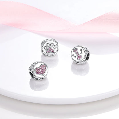 Dog Pet Charms 925 Silver Doggy Paw French Bulldog Bones Beads fit Original Bracelet DIY Fine Jewelry