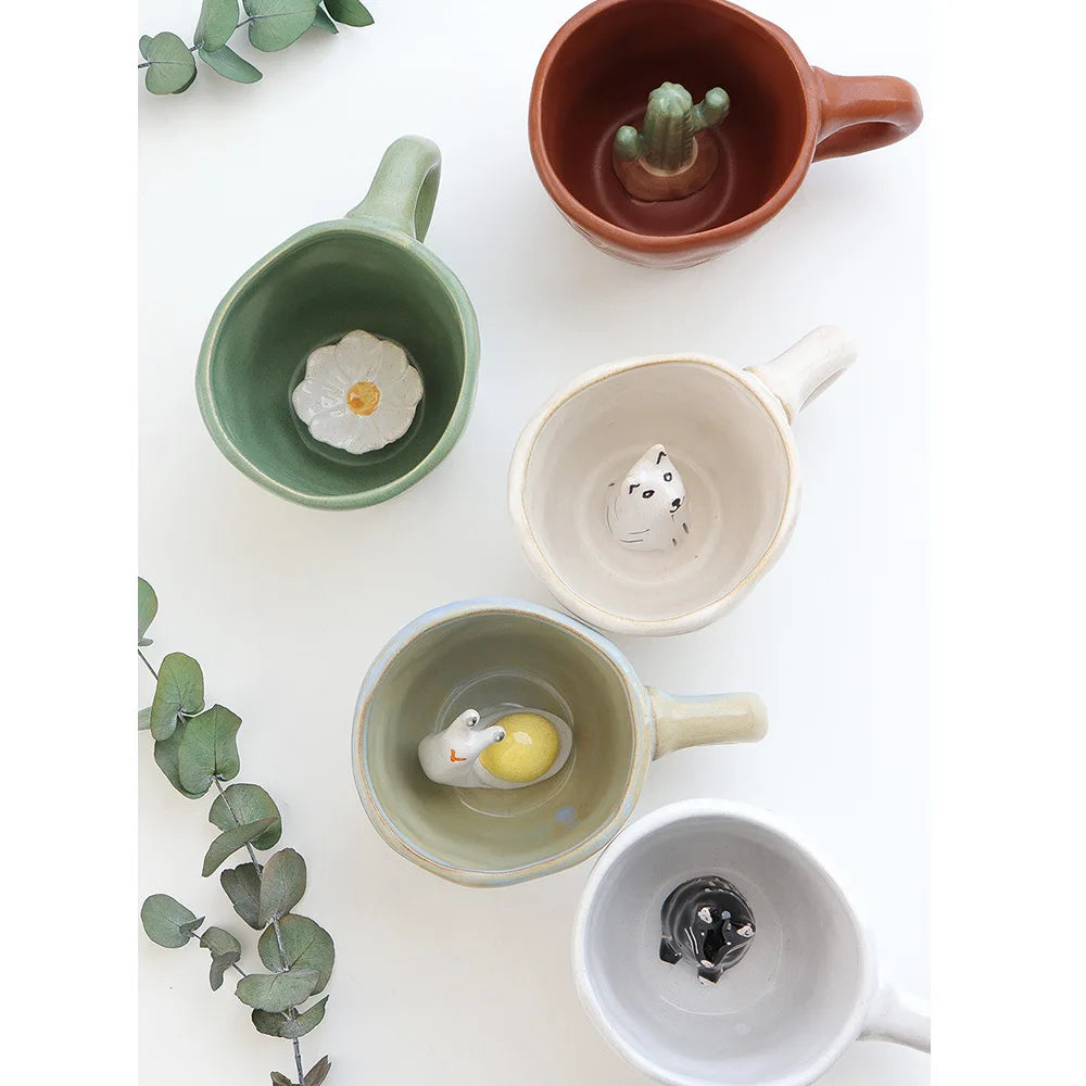 360ml Creative Cute Handmade 3D Snail Daisy Dog Cat Coffee Mugs Ceramic Funny Cartoon Animal Tea Milk Cups Unique Birthday Gift