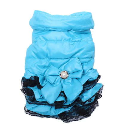Dog Cat Dress Coat Jacket Dress Bow&Lace Design Pet Puppy Hoody Winter Warm Clothes Apperal