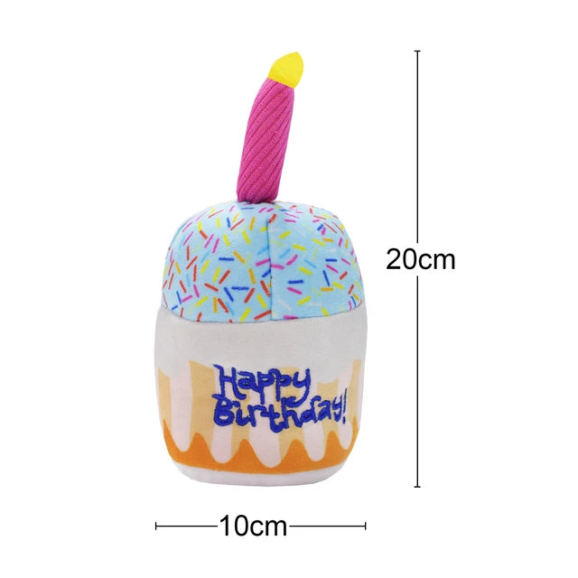 Pet Dog Toy Cute Birthday Cake Squeaky Toys Bite Resistant Bone Shape Stuffed Toy Cat Puppy Chew Toy Interactive Dog Accessories